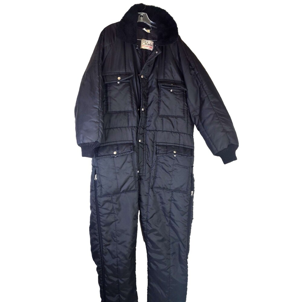 Vtg Walls Blizzard Pruf Coveralls Mens XL 46-48 Black Insulated Work Zip Leg USA